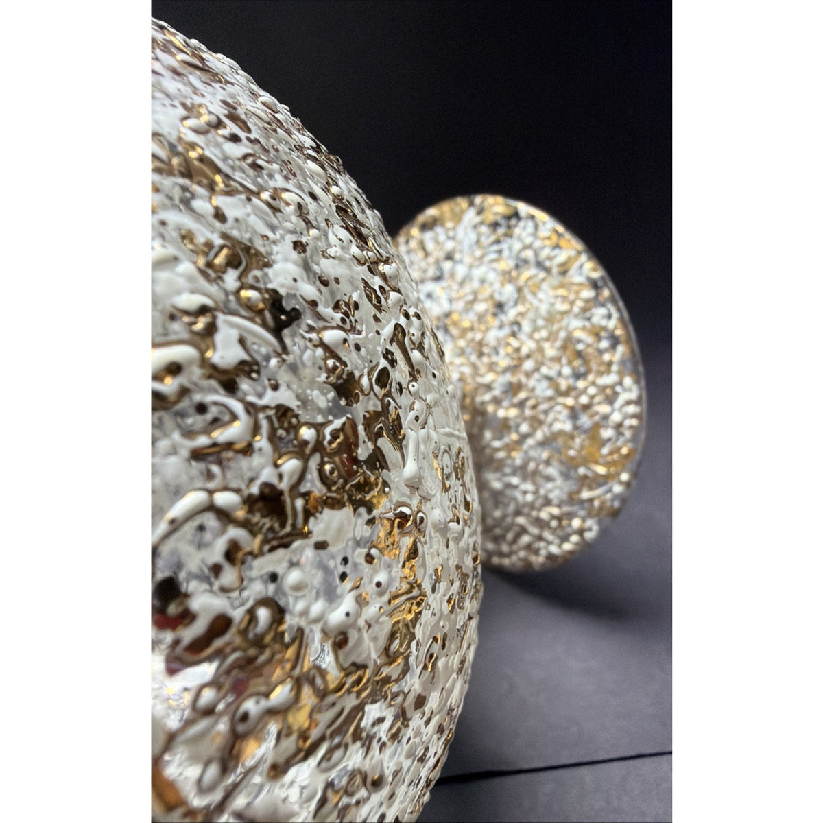MCM West Virginia Glass Lidded Pedestal Candy Dish Golden Brocade Splatter
