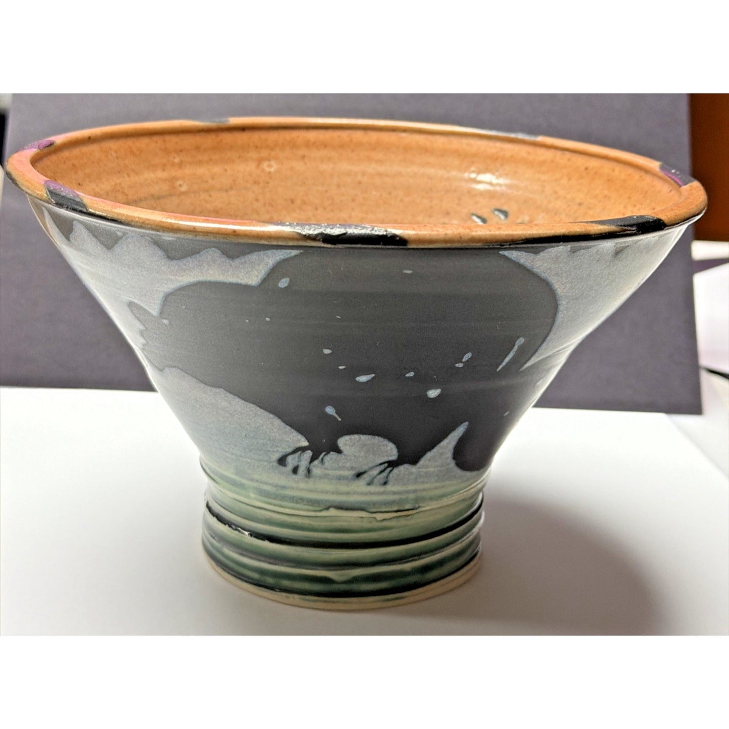 Martye Allen Pottery Sgraffito Wildlife Bowl Bear Family Footed Bear Paw Signed
