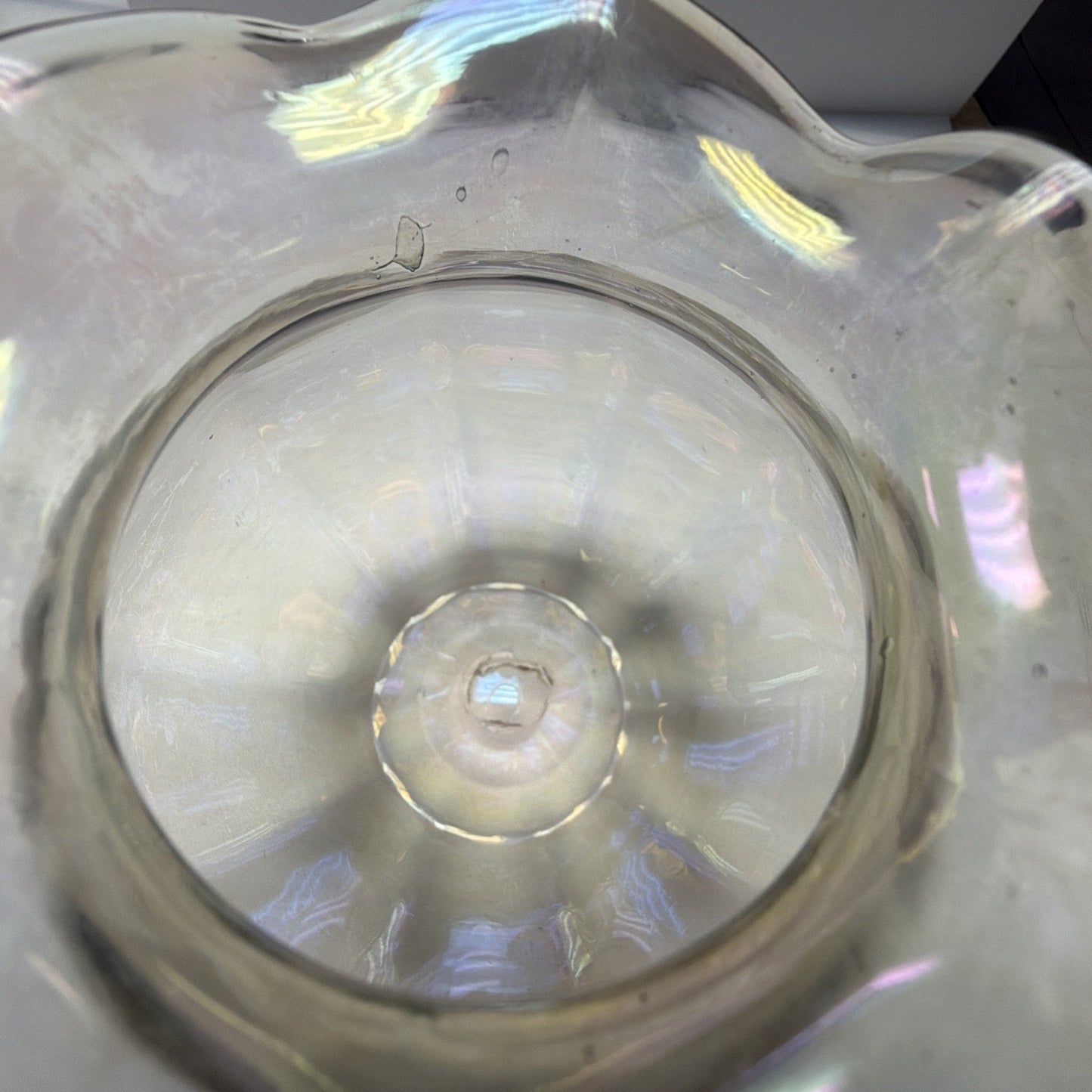 Victorian Loetz Moser Smoke Gray Iridescent Vase Ruffle Optic Rose Bowl As Is