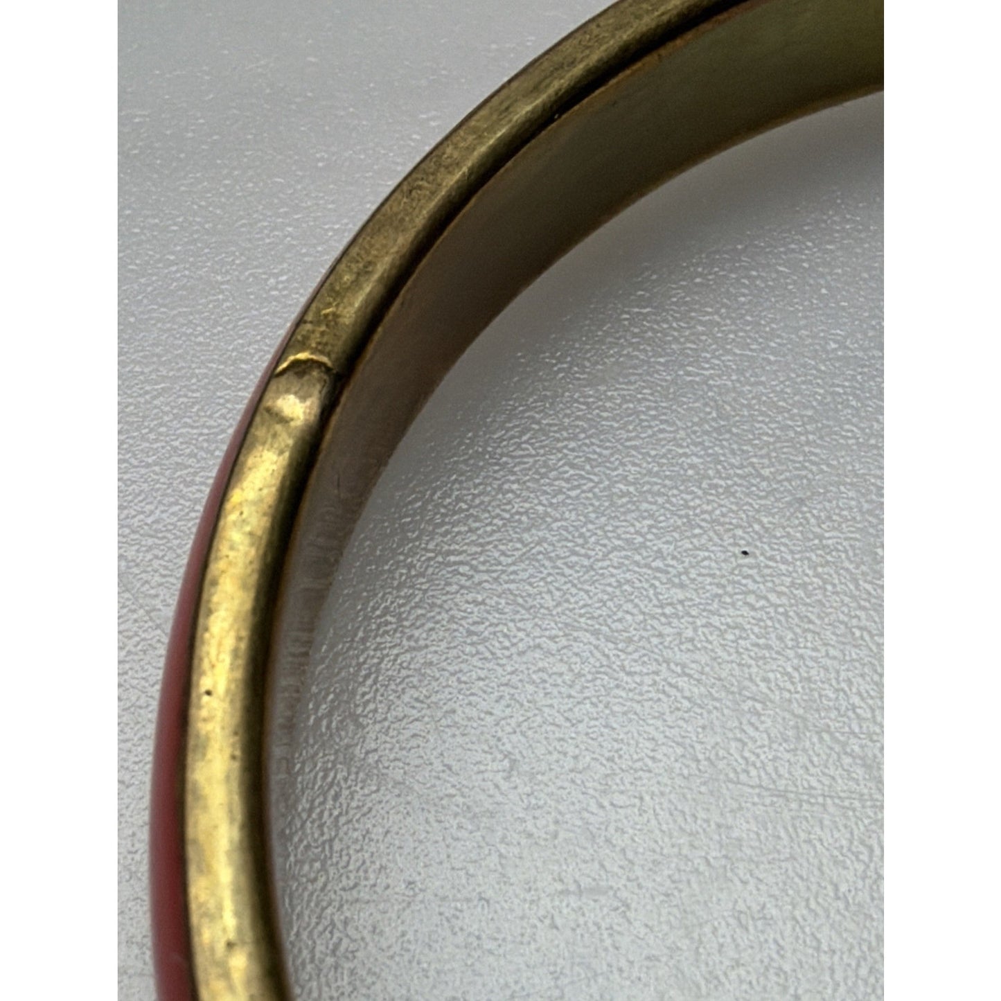 Vintage Gold Tone Metal Brass Bangle Bracelet Orange Red Celluloid Lucite