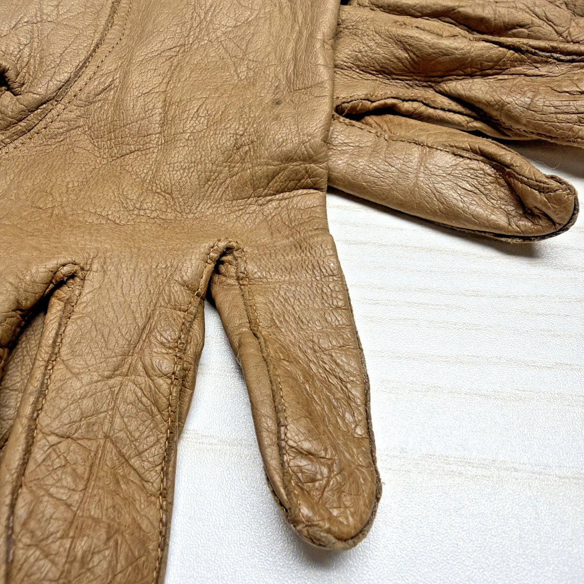Vintage Womens Astor One Italy Tan Leather Gloves Silk Lined Long As Is Sz 7.5