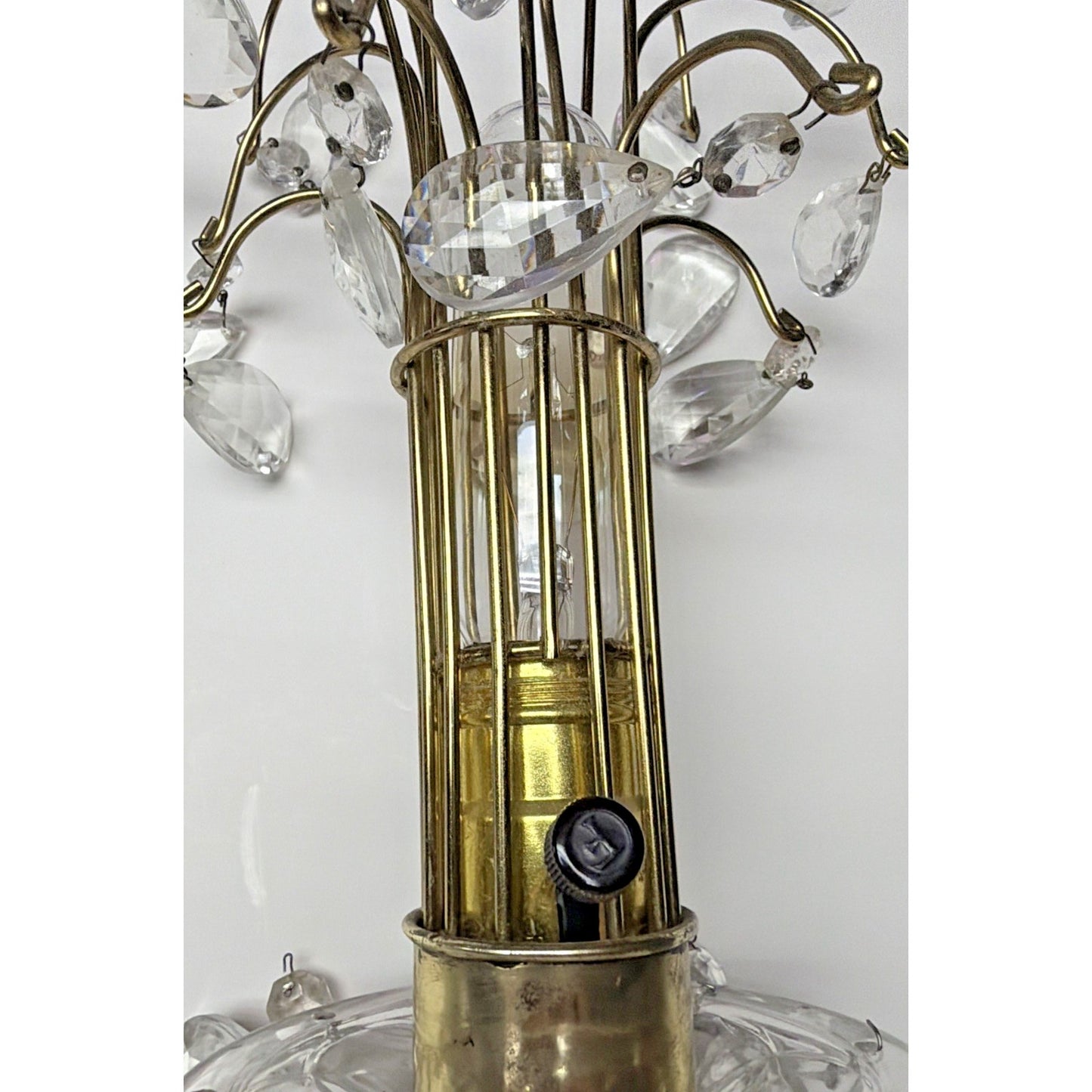 MCM Hollywood Regency Crystal Glass Brass Metal Waterfall Lamp Cherubs As Is