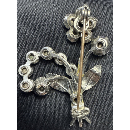 Art Deco Flower Bouquet Floral Spray Faceted Rhinestone Pendant Brooch