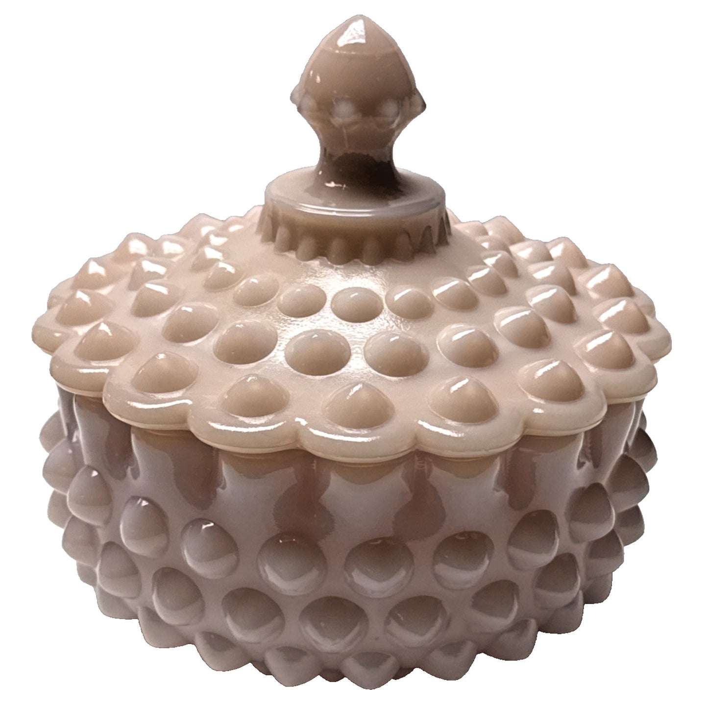 Rare Fenton Pastel Pink Rose Milk Glass Hobnail Candy Dish Powder Jar Lid As-Is