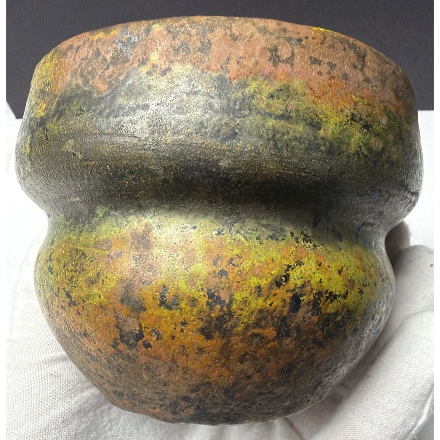 Old Raku Studio Art Pottery Glazed Abstract Fired Vase Planter Bowl