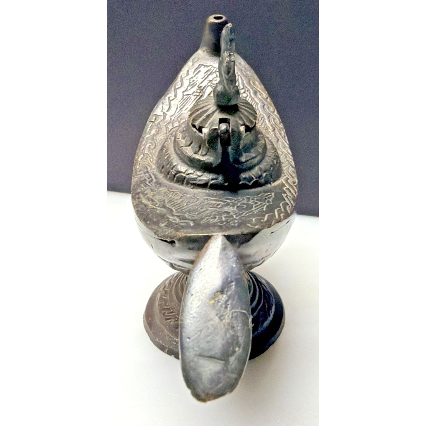 Old Bronze Brass Peacock Bird Engraved Aladdin Lamp Oil Handle As Is Read