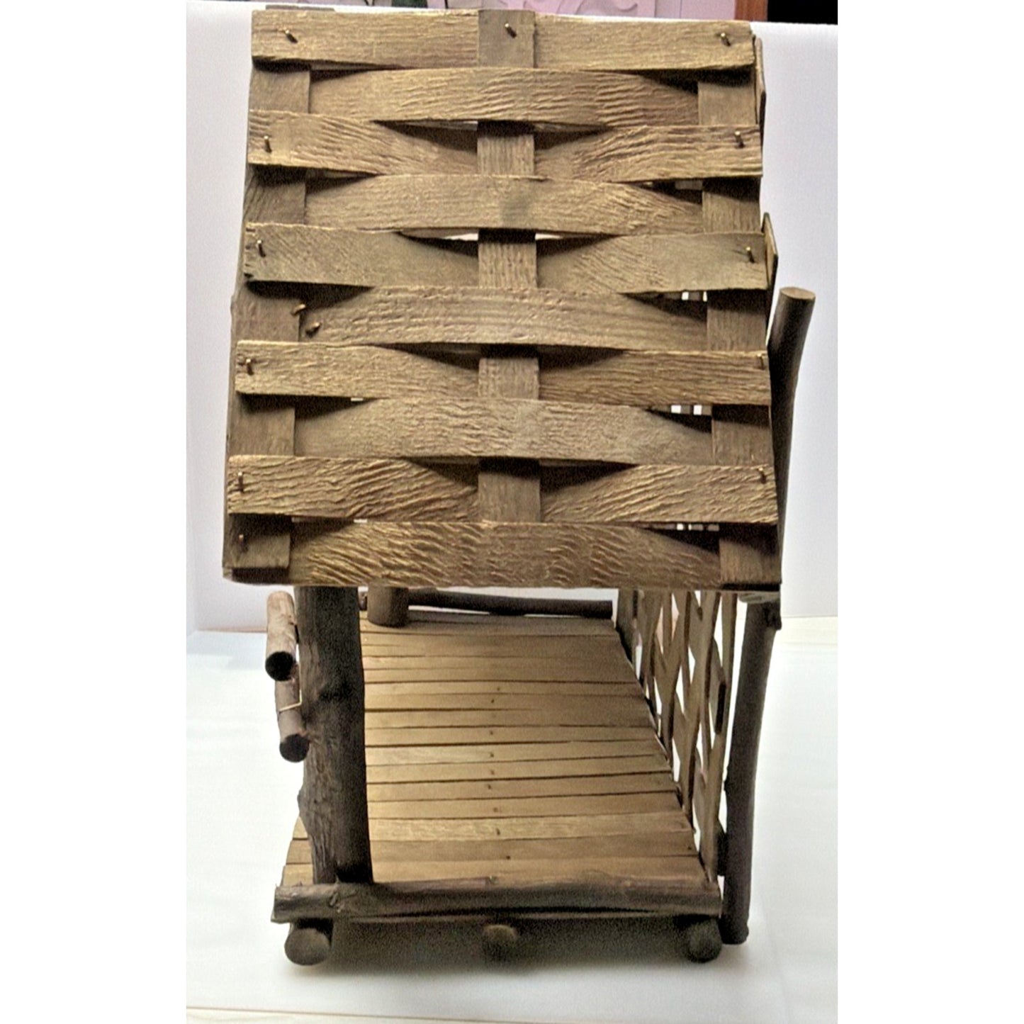 Vintage Christmas Nativity Creche Manger Stable Wooden Thatched