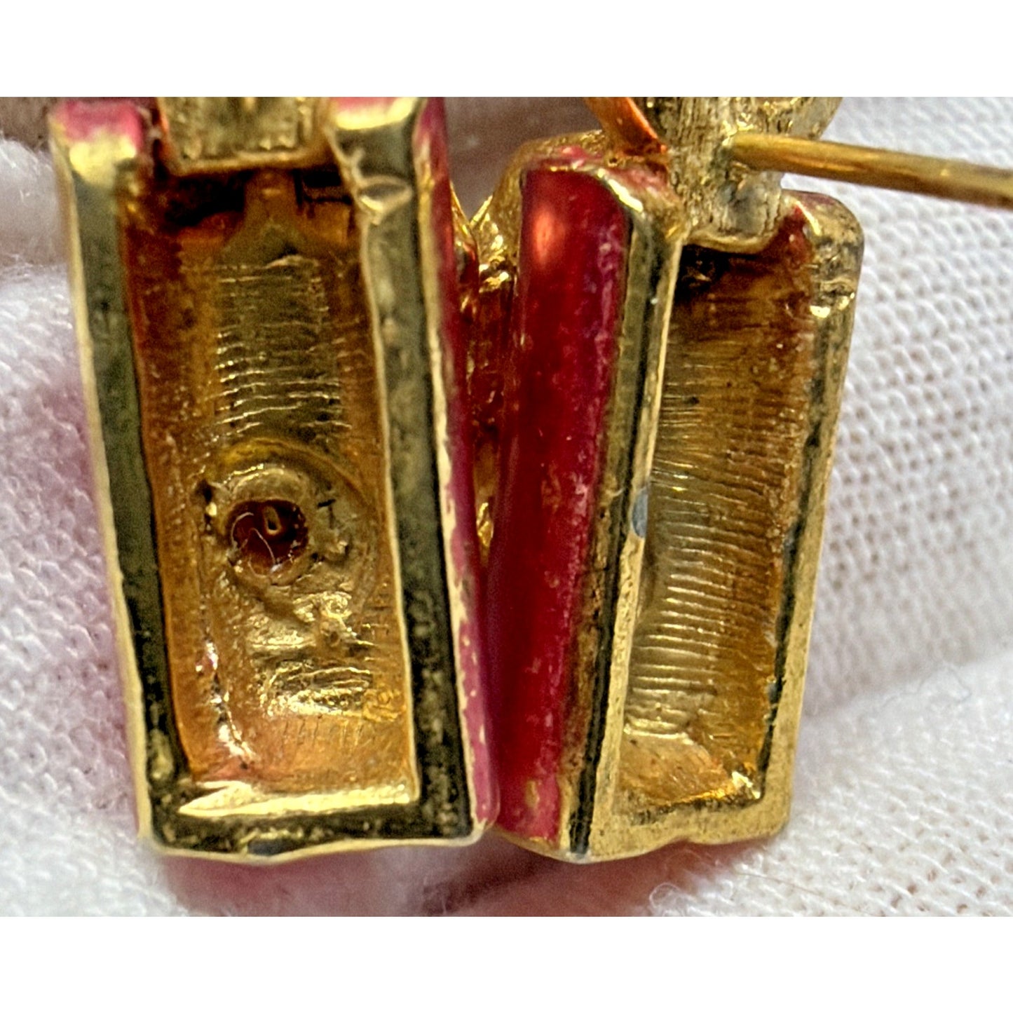 Vintage Enamel Rhinestone Candlestick Candle Earrings Pink Gold Tone