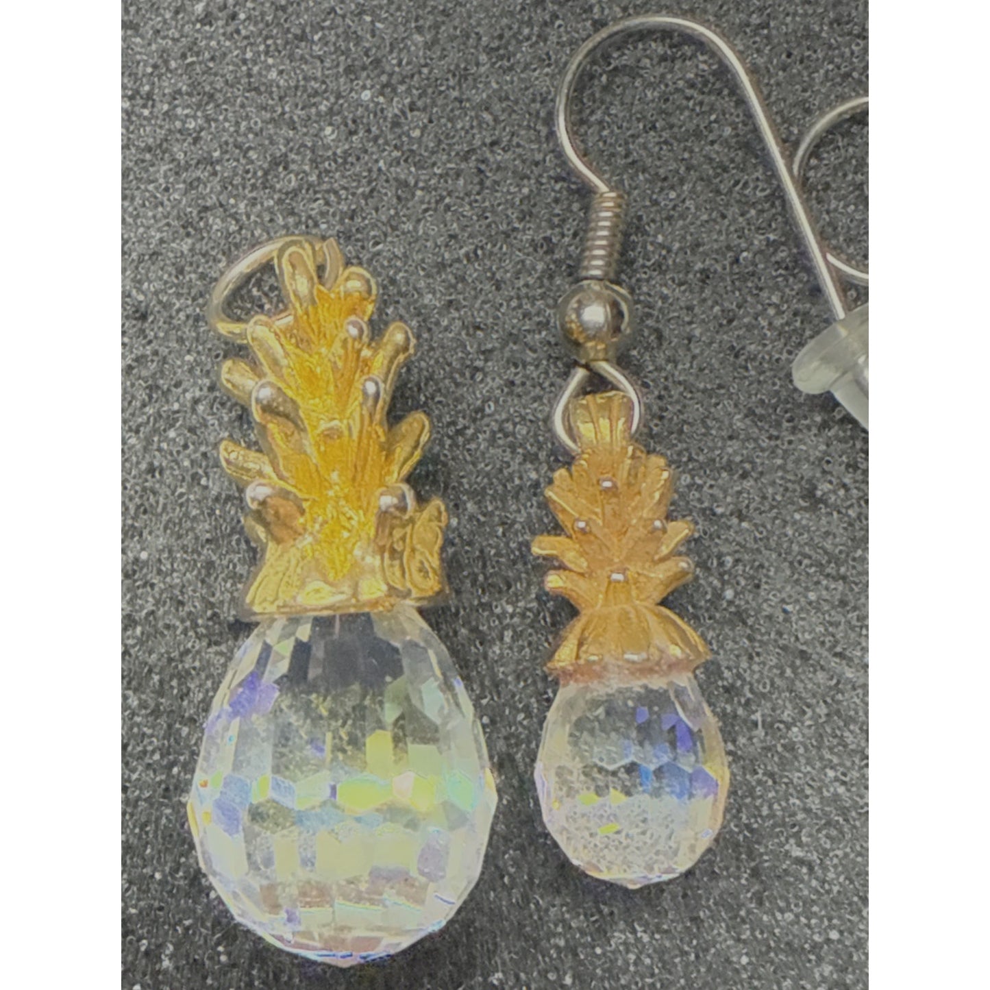 Vintage Set Faceted Crystal Pineapple Earrings and Pendant Charm As Is