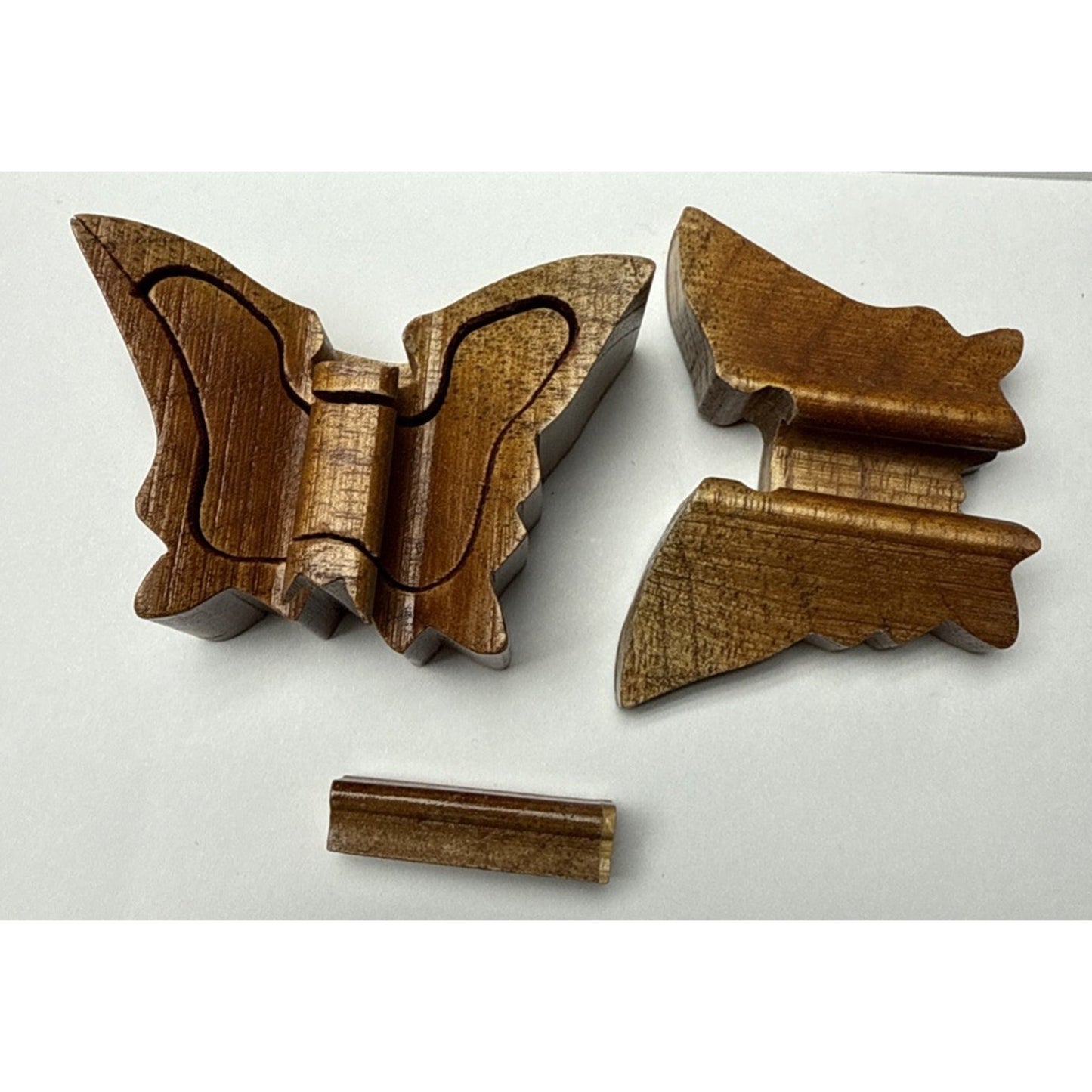 Vintage Butterfly Wood Carved Puzzle Box Trinket Jewelry Box As-Is