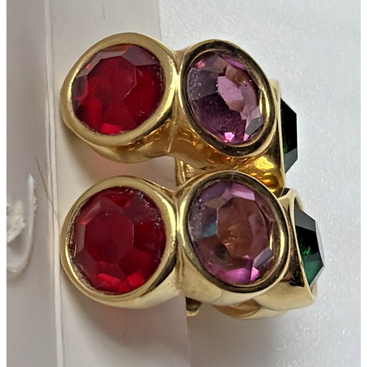 Swarovski Crystal Rhinestone Multi Color Faceted Hoop Clip On Earrings Chunky