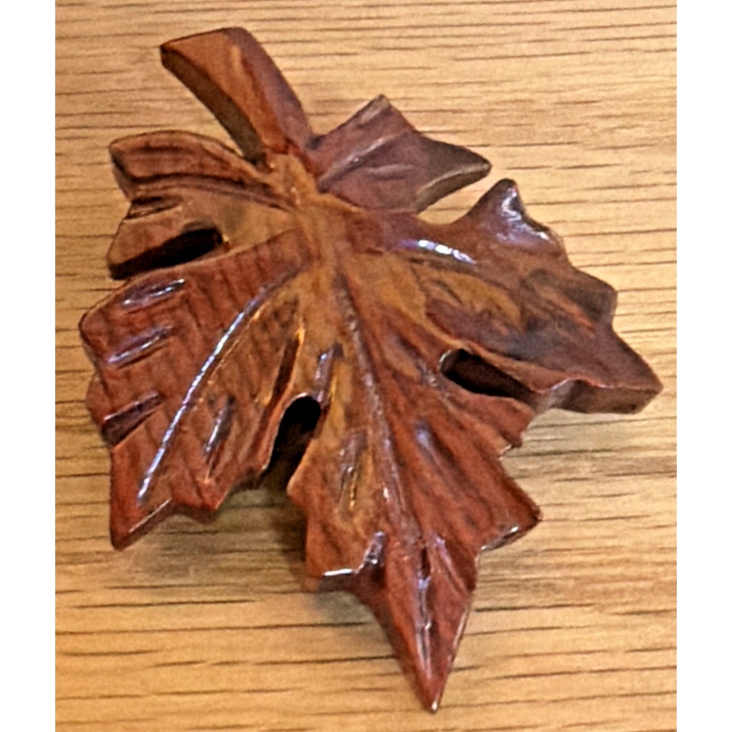 Vintage Carved Wood Maple Leaf Brooch Pin As Is