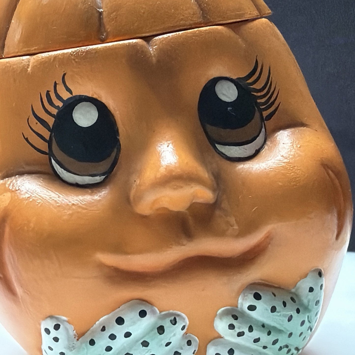 Vintage Anthropomorphic Pumpkin Face Ceramic Figurine Hand Painted Jar As Is