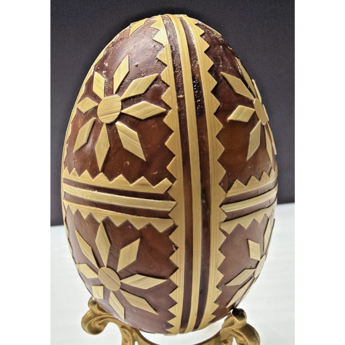 Pysanka Wooden Easter Egg Ukrainian Pysanky Carved Straw Starburst Trypillian