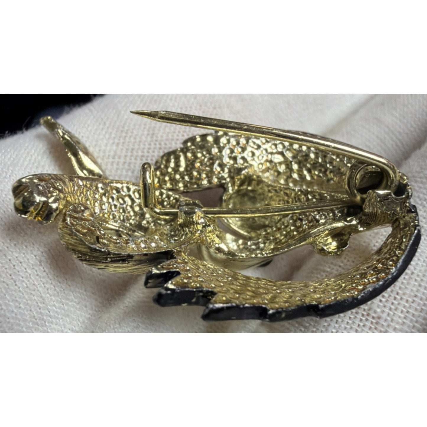 Vtg Gold Tone Metal Prancing Dancing Poodle Dog Brooch Polka Dot Painted Enamel