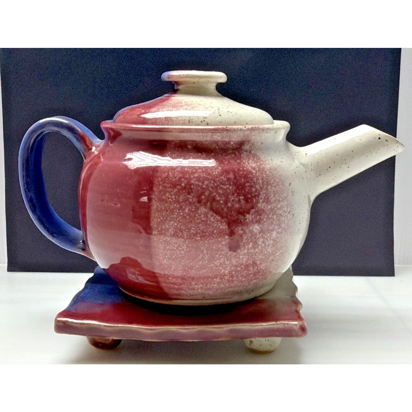 Vintage Lot of 2 Dixieland Pottery Seagrove NC Glazed Teapot Hot Plate Signed