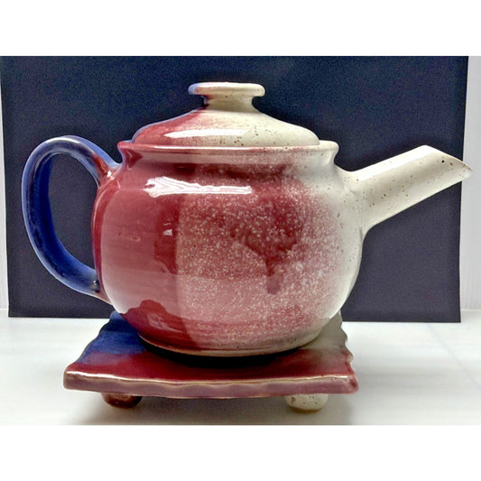 Vintage Lot of 2 Dixieland Pottery Seagrove NC Glazed Teapot Hot Plate Signed