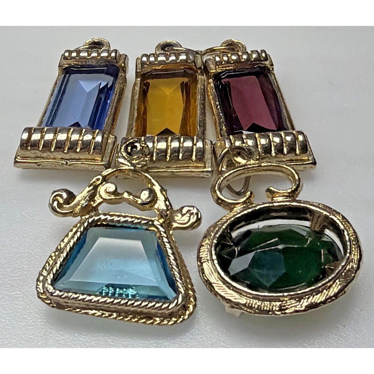 Vtg Lot of 5 Metal Glass Crystal Cut Gemstone Pendant Charms Lantern As Is Read