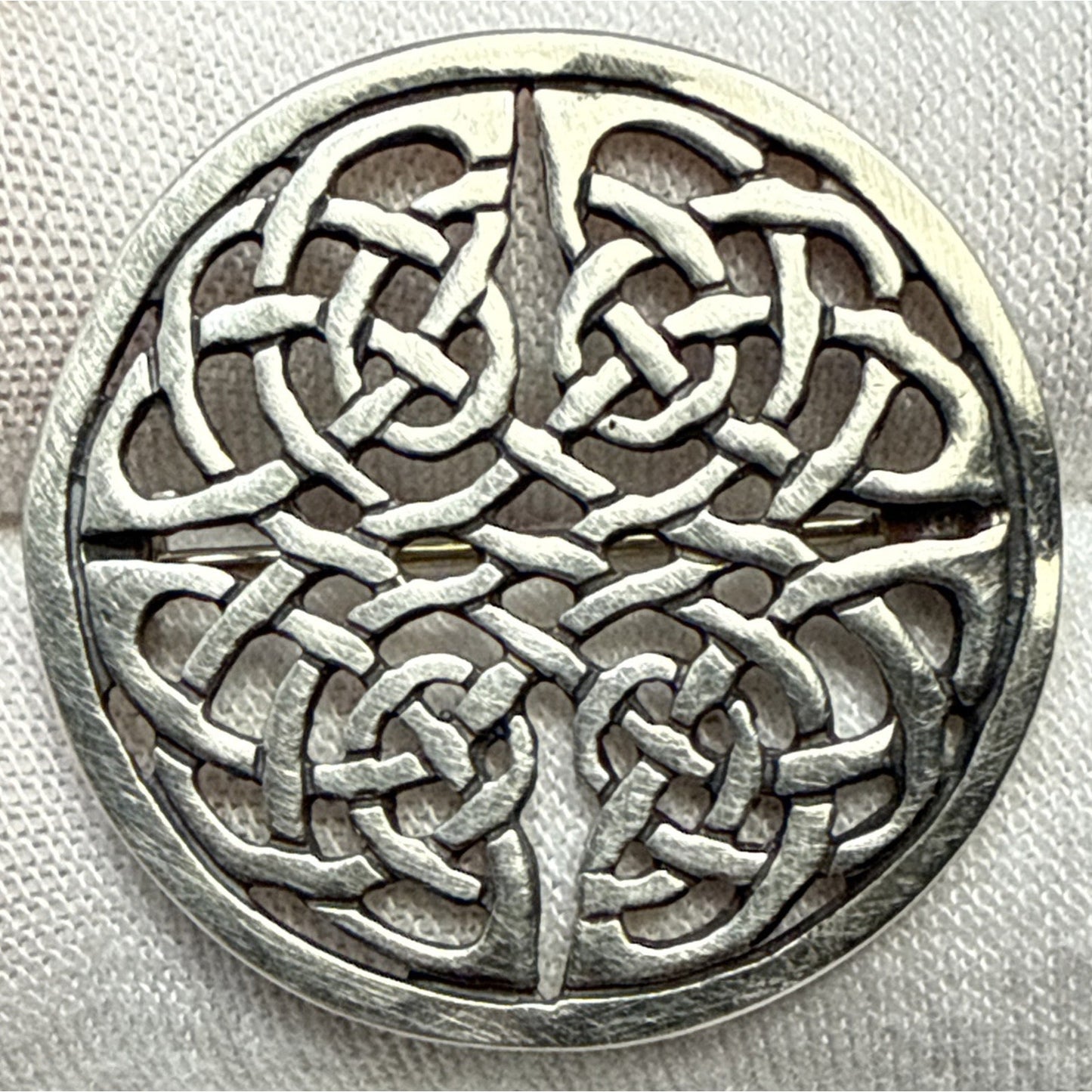 Vintage 925 Sterling Silver Viking Celtic Knot Pin Brooch Round Ornate 5.07g