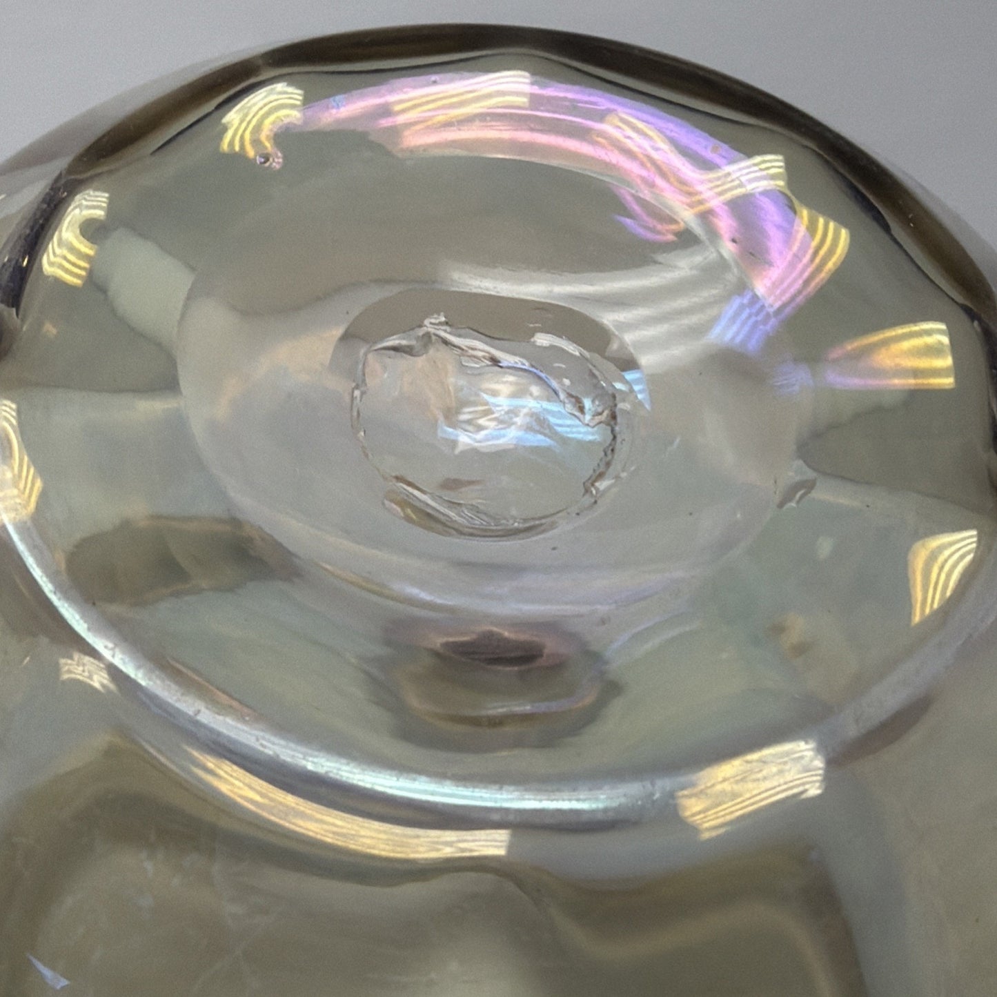 Victorian Loetz Moser Smoke Gray Iridescent Vase Ruffle Optic Rose Bowl As Is
