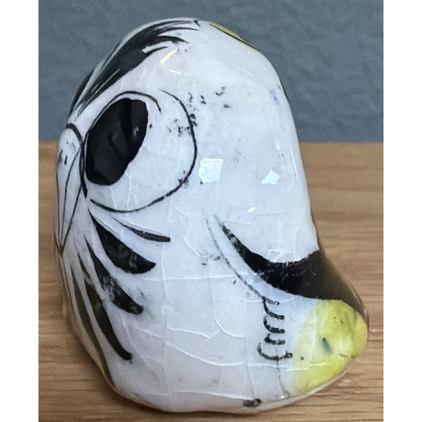 Vintage Mexican Tonala Pottery Owl Hand Painted Glazed Floral Yellow As Is