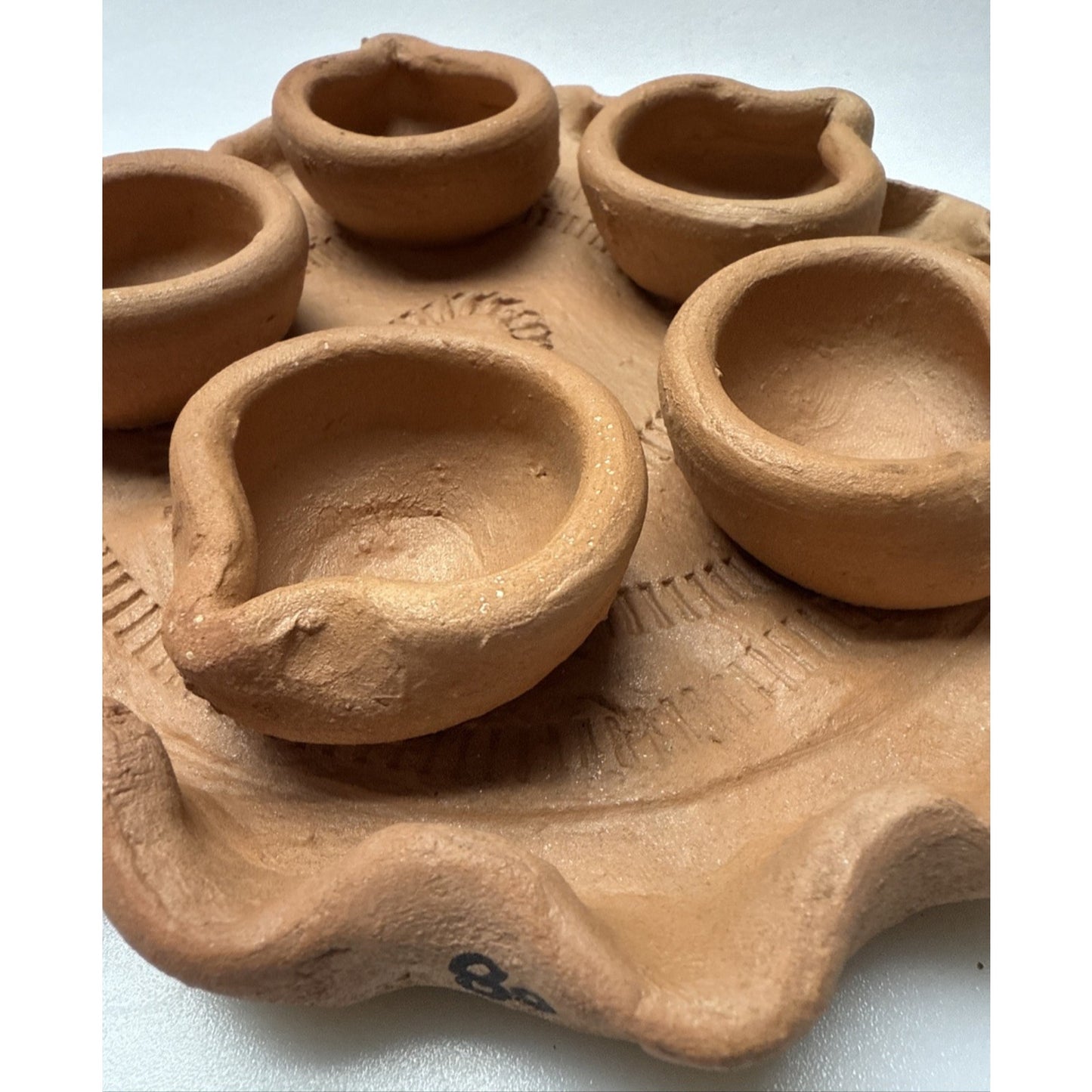 Clay Pot Diwali Oil Prayer Lamp Mitti Diya Plate Five Candle As Is