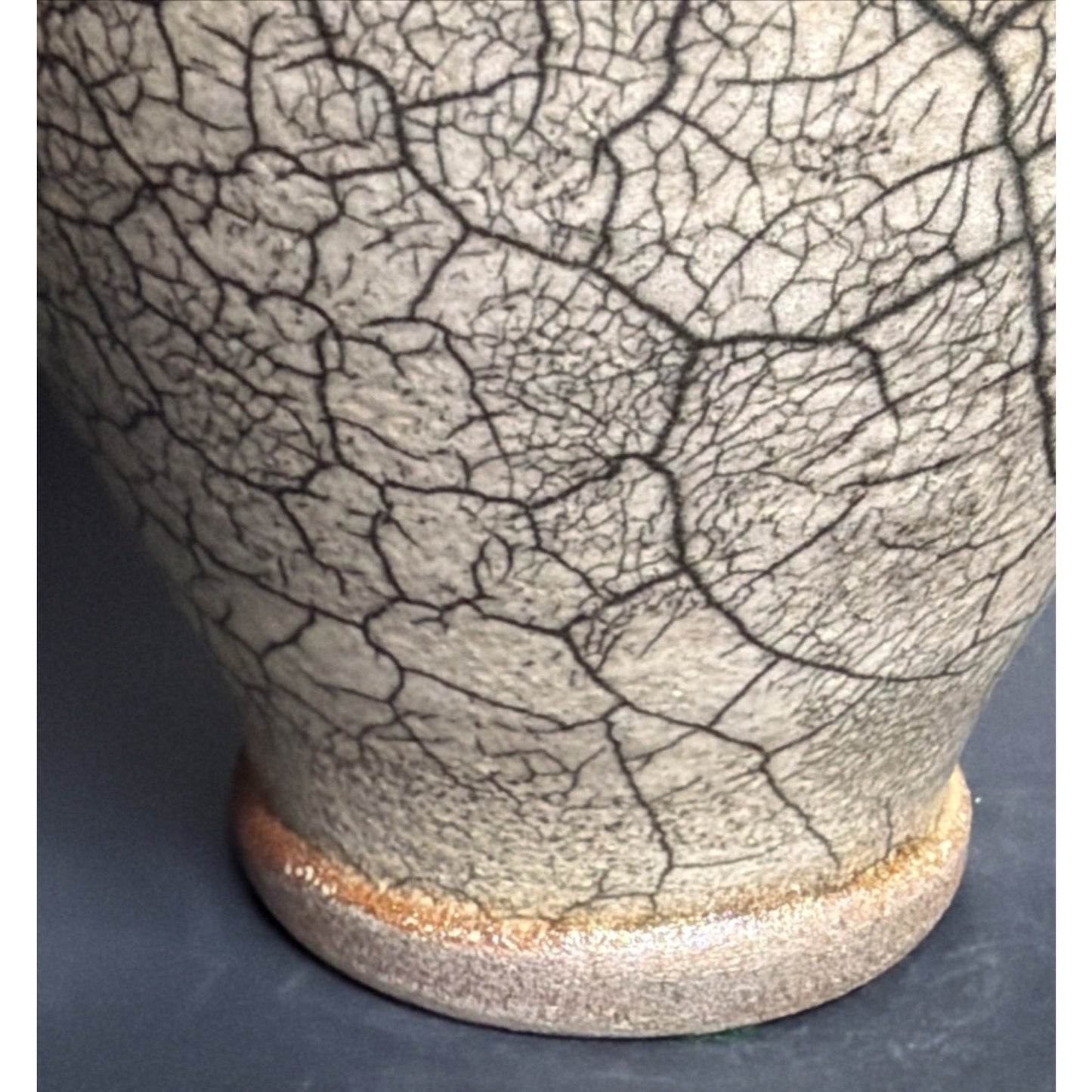 Vtg Casey Hankin Raku Art Pottery Vase Crackle Iridescent Orange Marigold Large