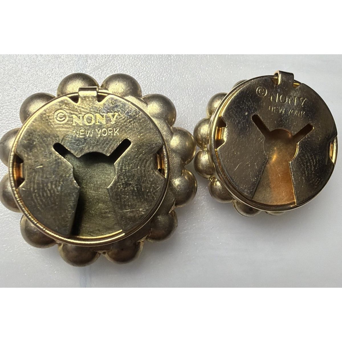 Lot of 2 Gold Tone Nony New York Gold Tone Bead Velvet Beaded Snap Button Covers