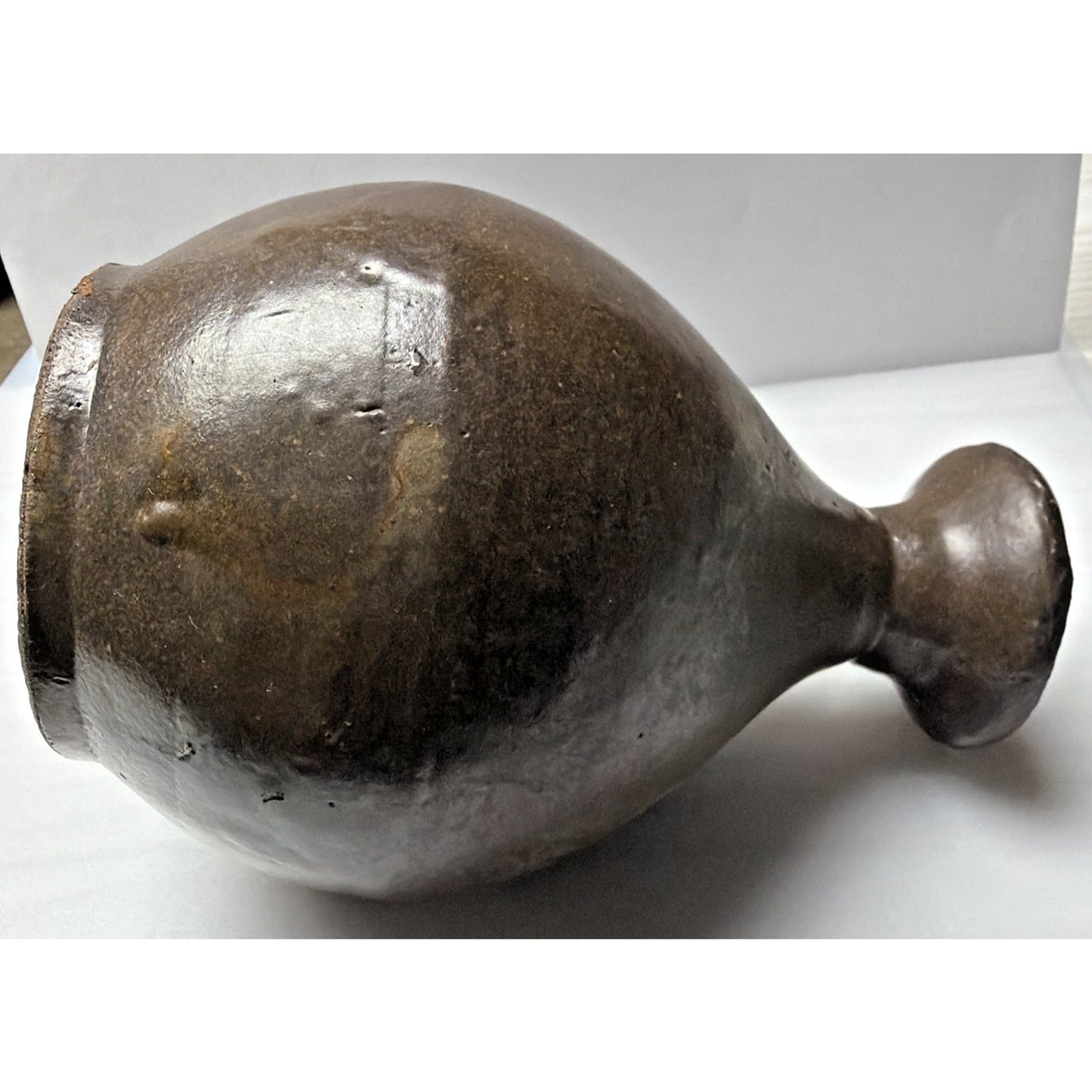 Antique Qing Dynasty Stoneware Rice Wine Dark Brown Glazed Jug Vase Bottle China