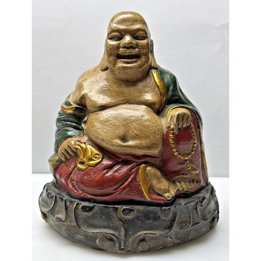 Vintage Ceramic Happy Laughing Fat Buddha Hand Painted Beads Base As Is