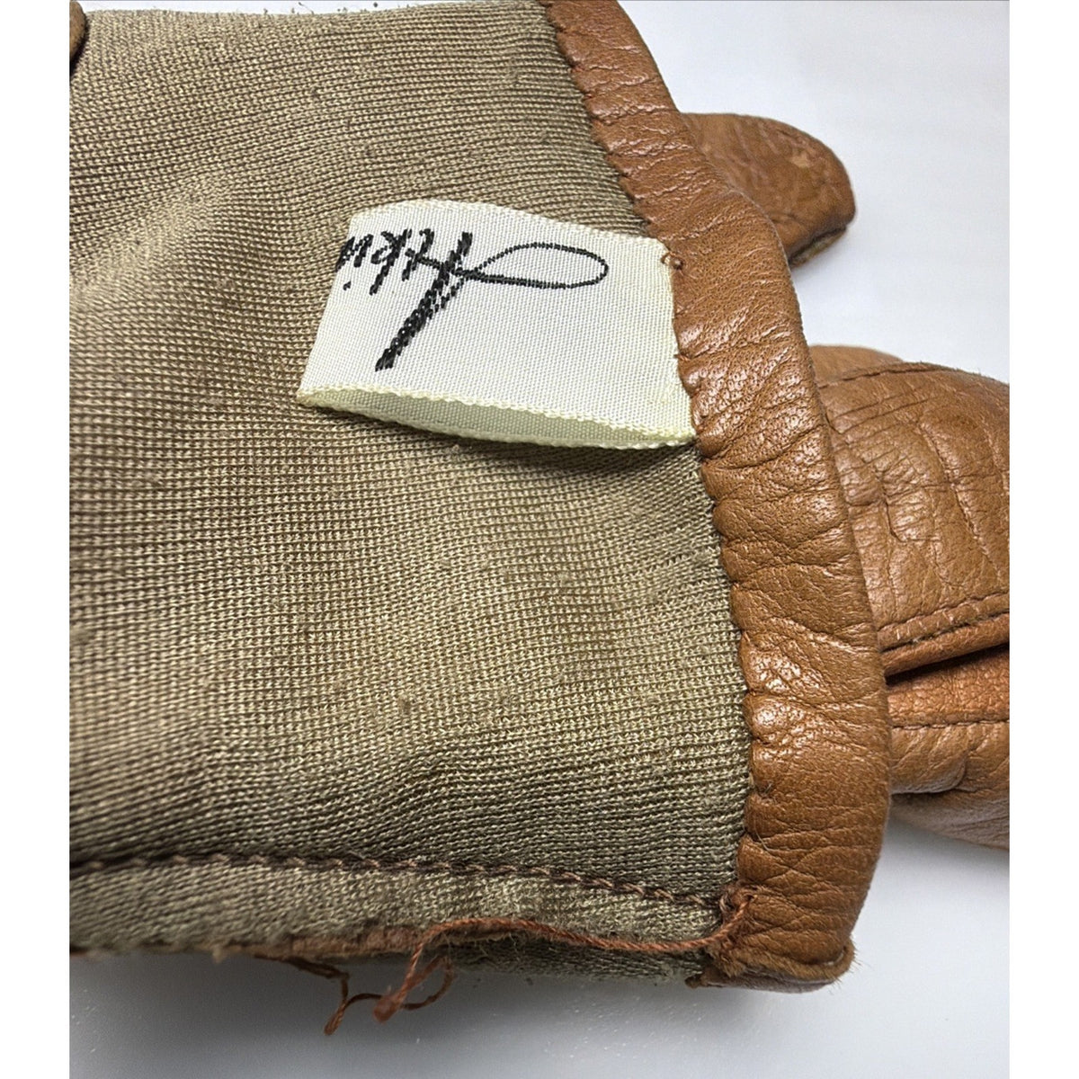 Vintage Womens Atkins Italy Caramel Leather Gloves Silk Lined As Is Sz 7.5 As Is