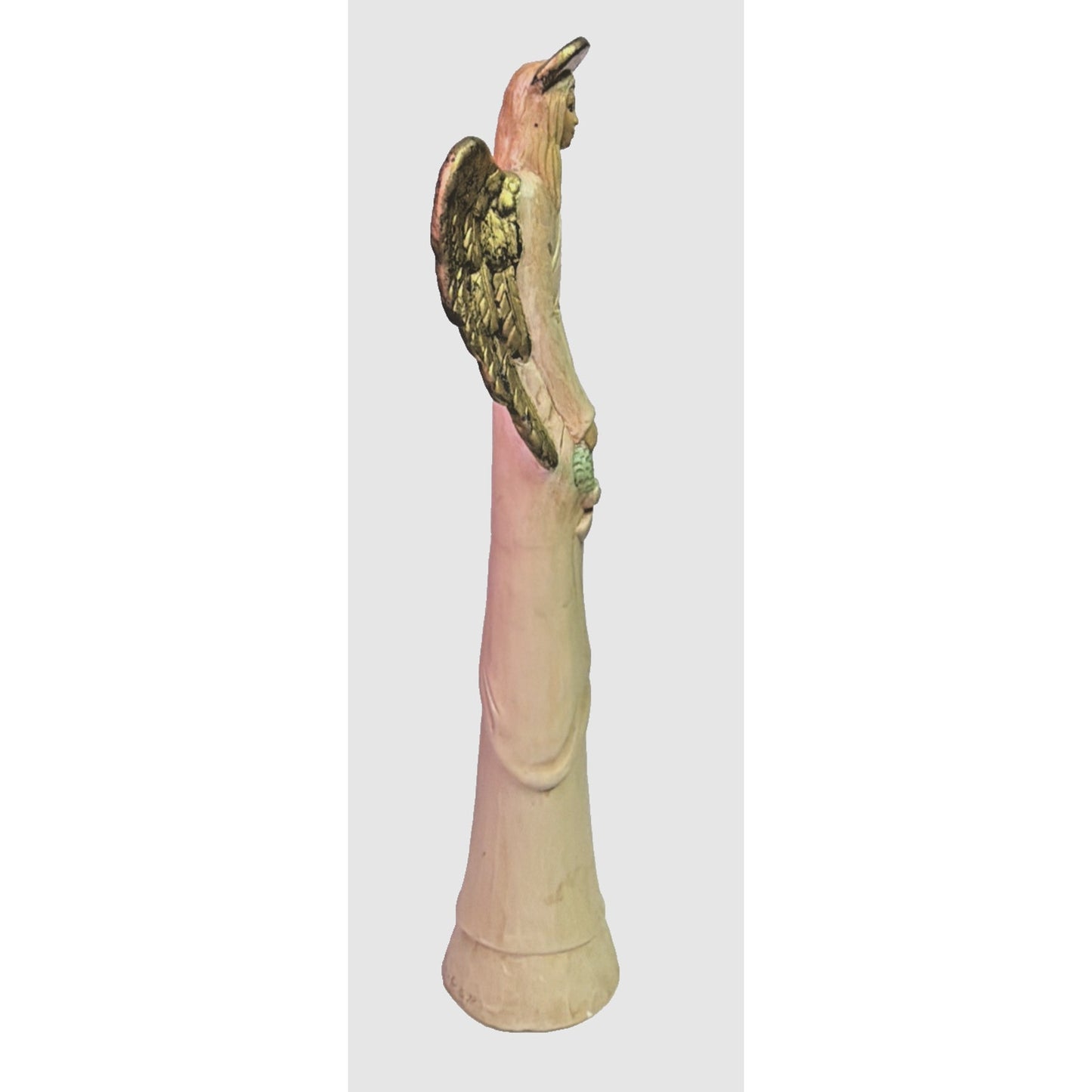 Vintage Scioto Ceramic Hand Painted Pencil Statue Angel Holding Wreath As Is