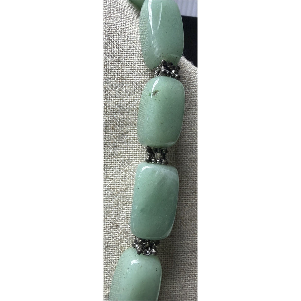 Jade Jadite Tumbler Beaded Silver Tone Necklace Green Choker Statement Chunky