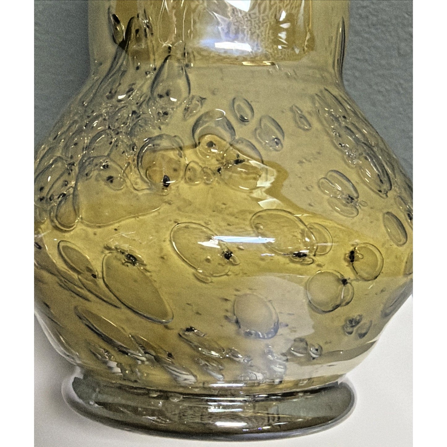 MCM French Studio Art Glass Yellow Bubbles Infused Iridescent Cased Vase As Is