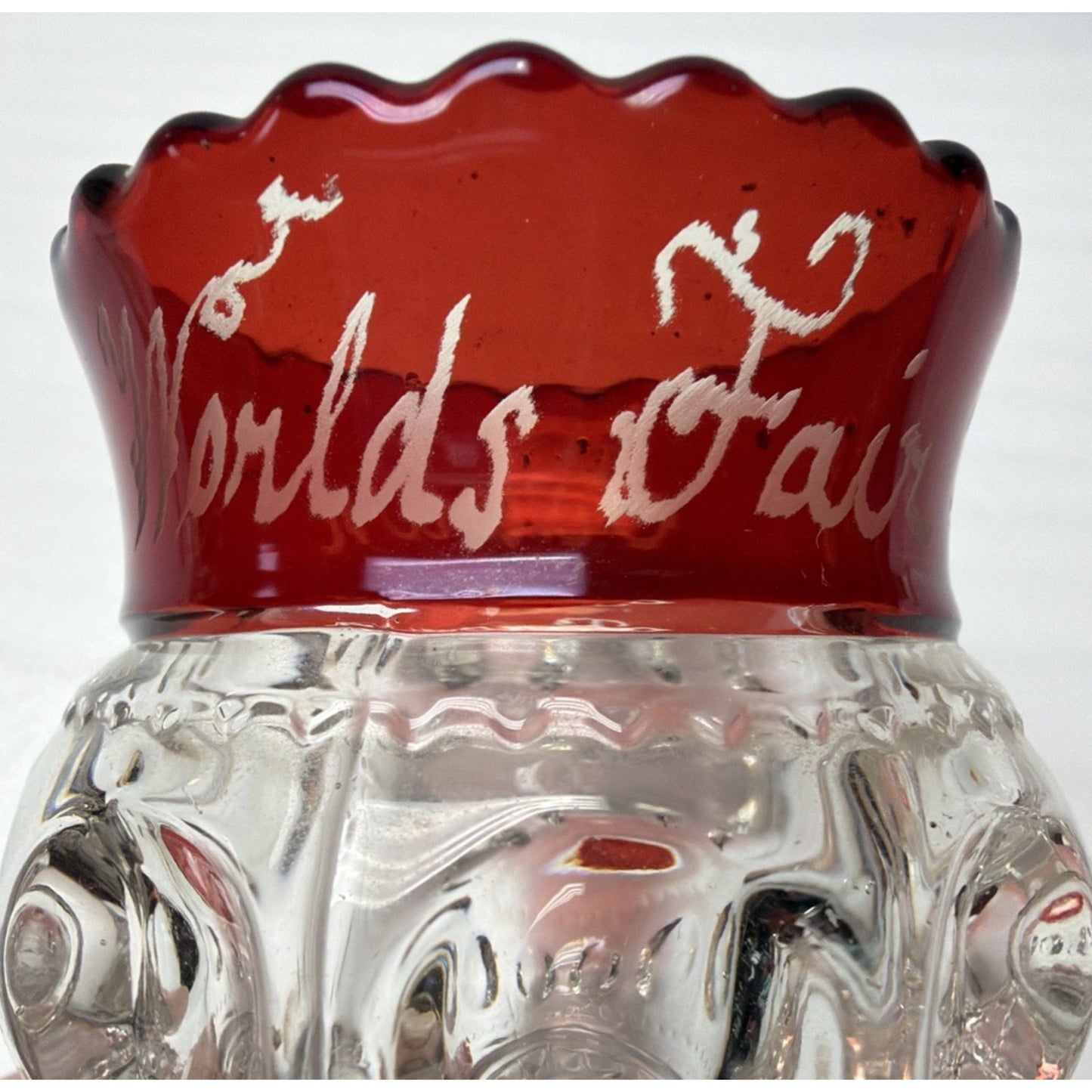 EAPG Adams Glass Xlcr Ruby Flash Kings Crown Thumbprint Spooner Worlds Fair 1893