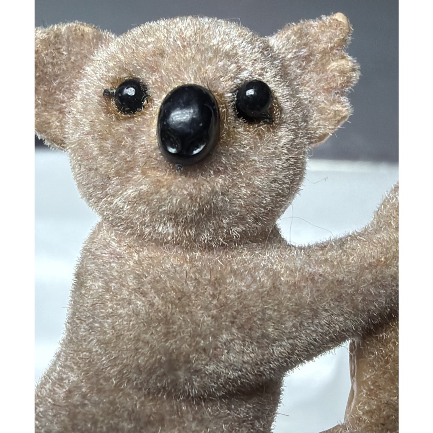 Vintage Flocked Koala Bear Pin Brooch Black Brown