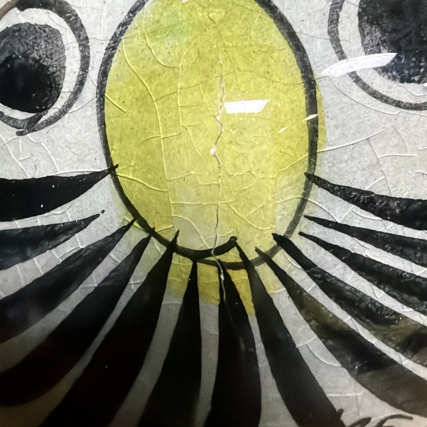 Vintage Mexican Tonala Pottery Owl Hand Painted Glazed Floral Yellow Nose As Is