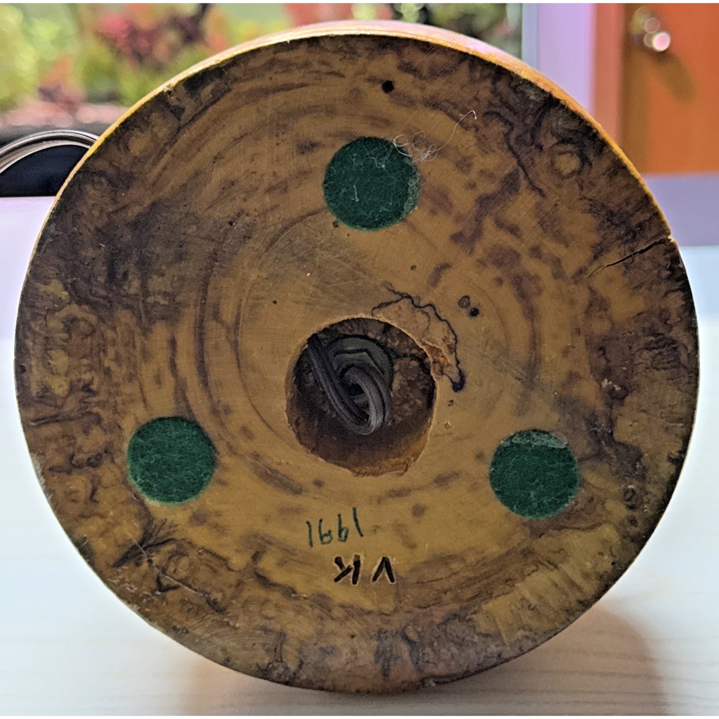 Vintage Wood Turned Table Lamp Burlwood Tall Flame Finial As Is Read