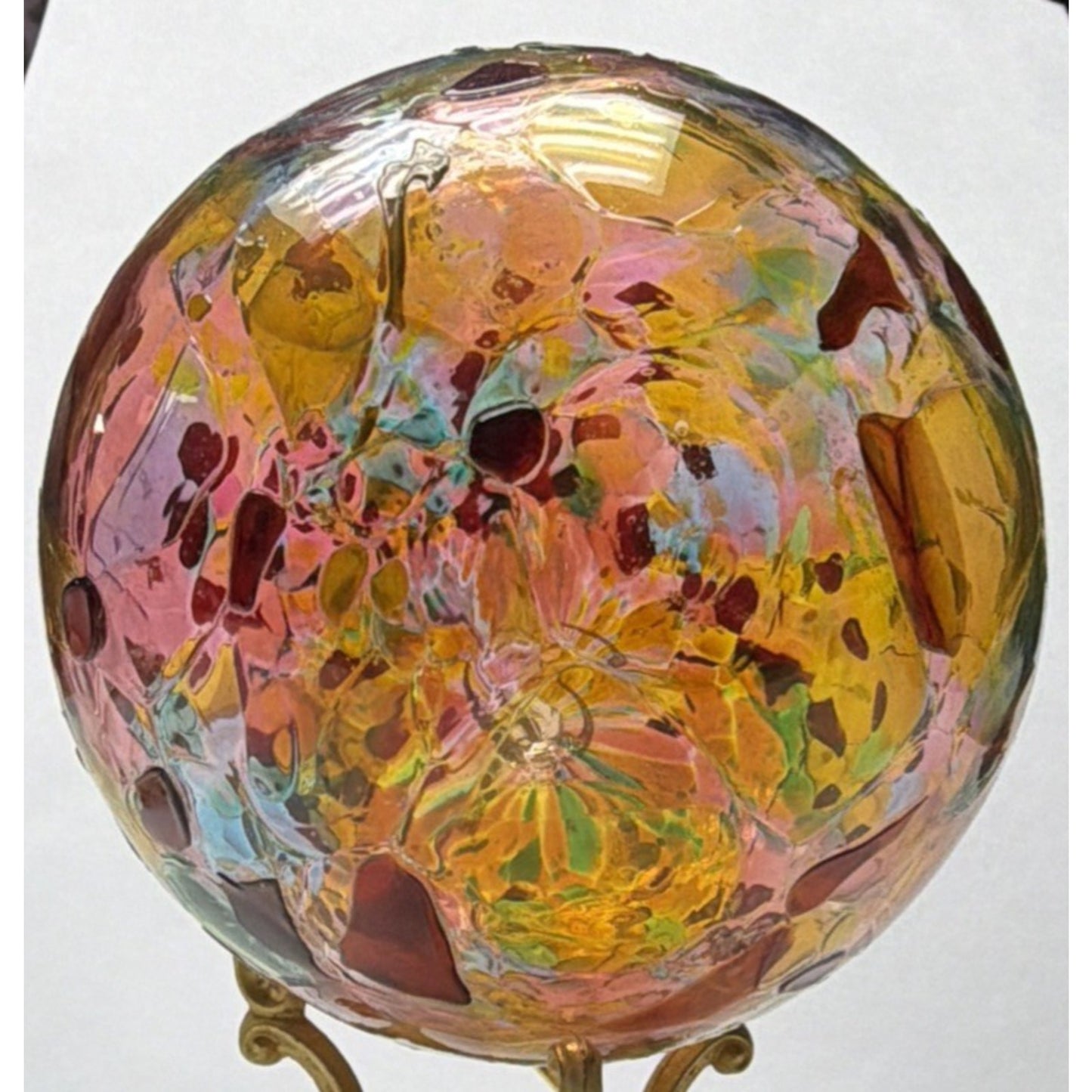 Art Glass Suncatcher Ornament Blown Mosaic Calico Pattern Textured