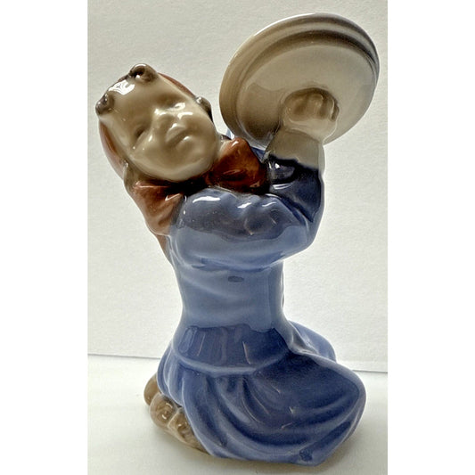 Vintage Royal Copenhagen Figurine 3677 Girl Pot Cover Cymbals Porcelain Blue