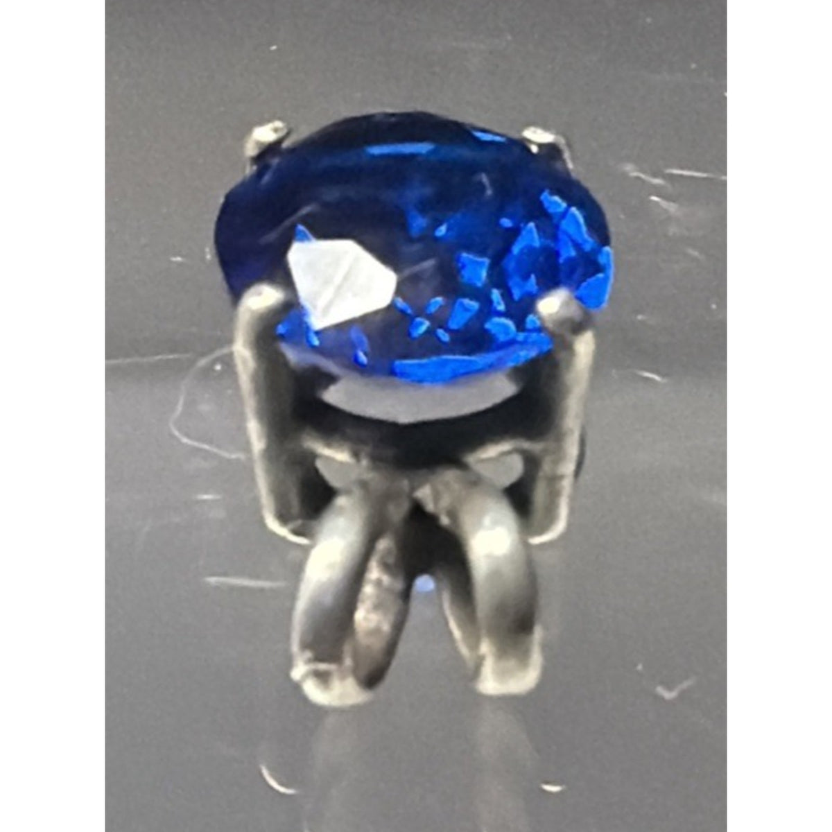 Sapphire Spinel Glass Oval Cut Solitaire Sterling Silver Pendant UV Reactive As