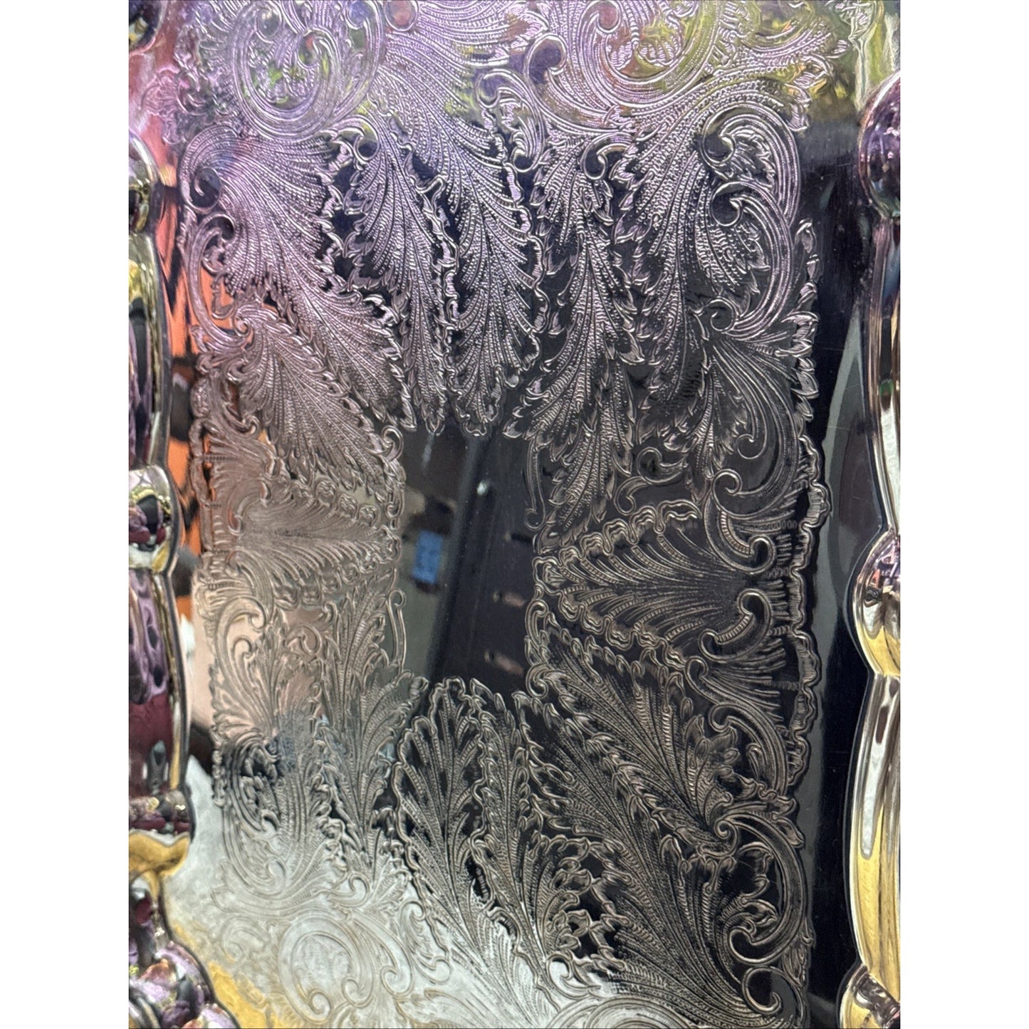 Vtg Silverplate Footed Serving Tray Butler Handles Ornate Engraved Rococo 23.5"