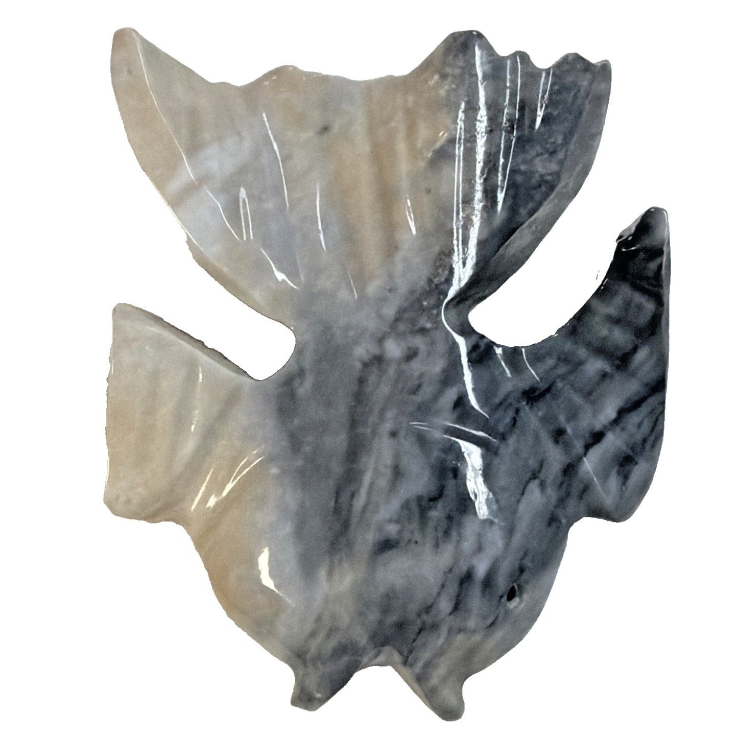 Folk Art Tellez Tecali Puebla Marbled Onyx Hand Carved Fish Sculpture Black Eyes