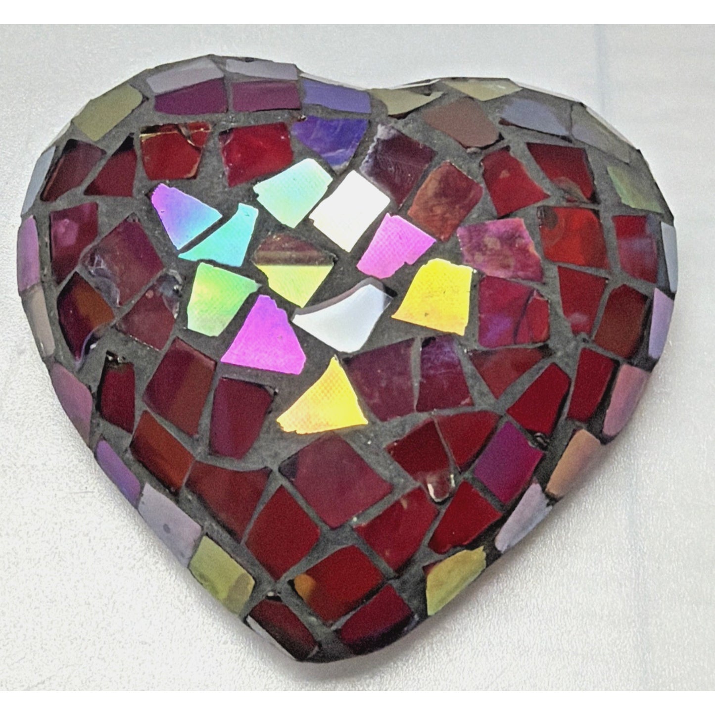 Vintage Mosaic Stained Glass Artisanal Heart Tile Paperweight Clear Bottom