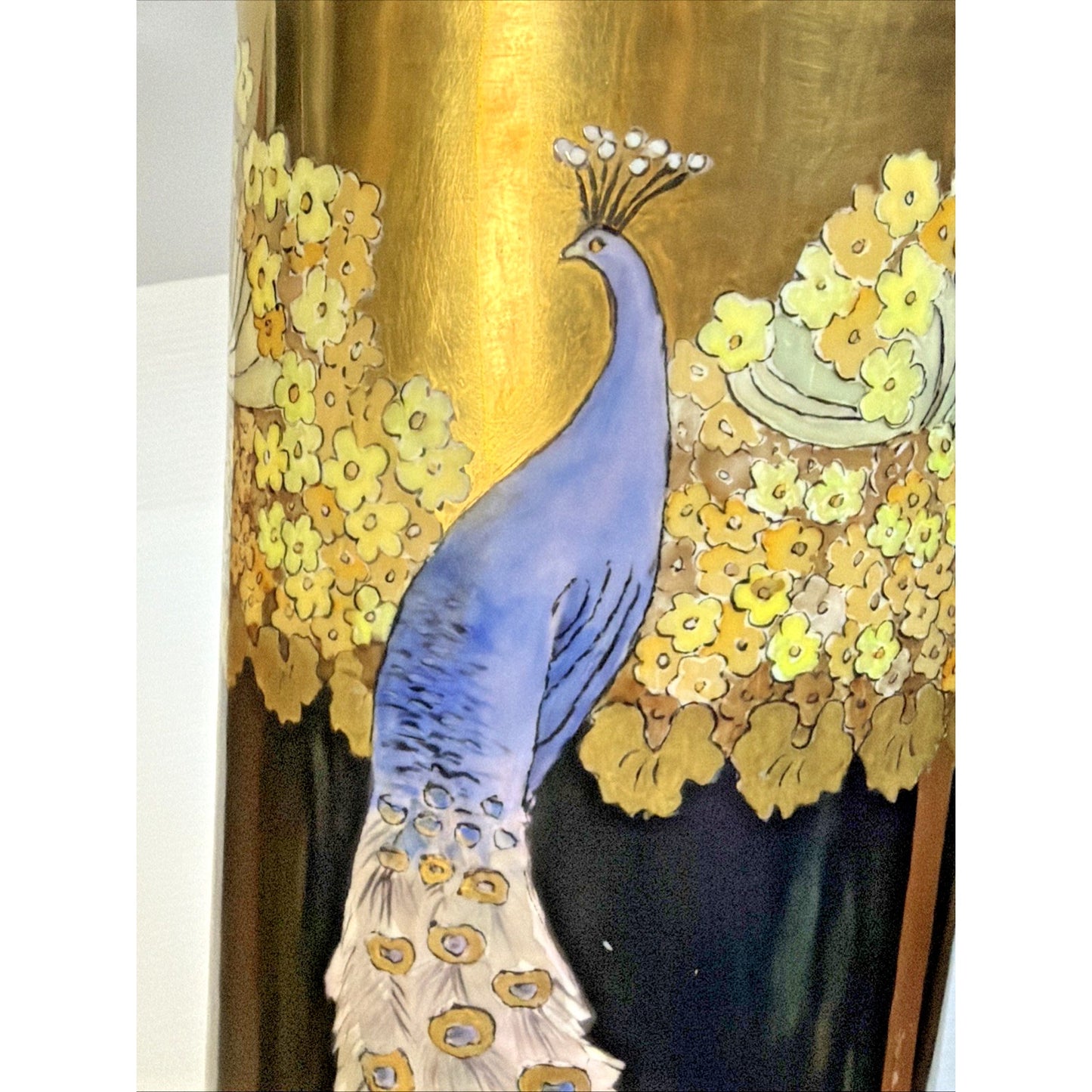 Antique Rosenthal Selb Bavaria Hand Painted Peacock Vase Black Gold As Is
