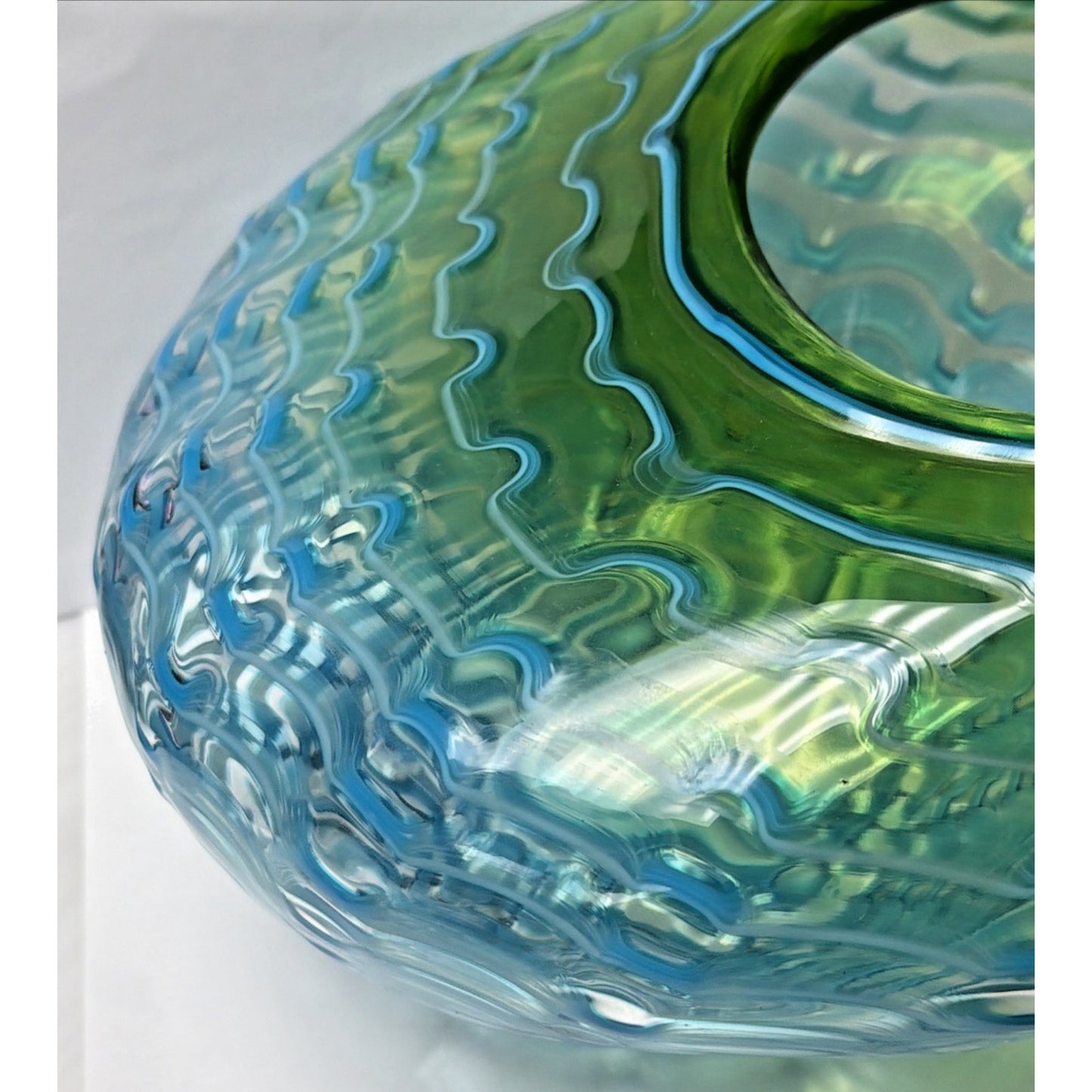 Dale Tiffany Waterfront Hand Blown Art Glass Green Blue Favrille Vase Bowl