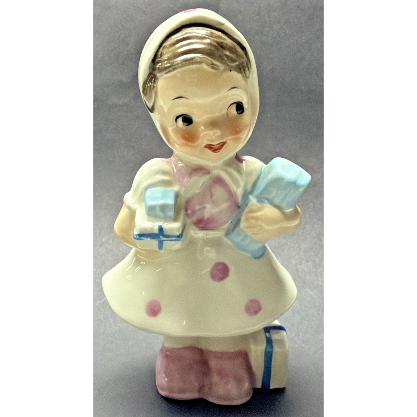Vtg Ucagco Little Kerchief Girl Porcelain Figurine Presents Gifts Japan AS-IS