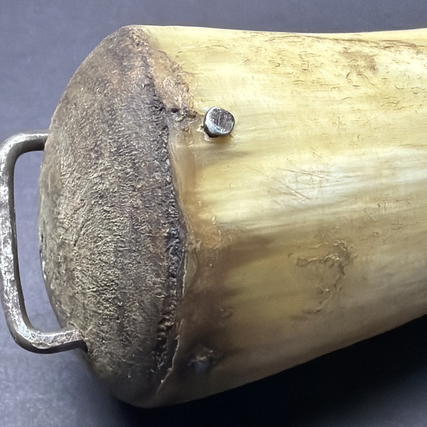 Old Primitive Powder Horn Powder Flask Wood Dome End Broken Plug As Is