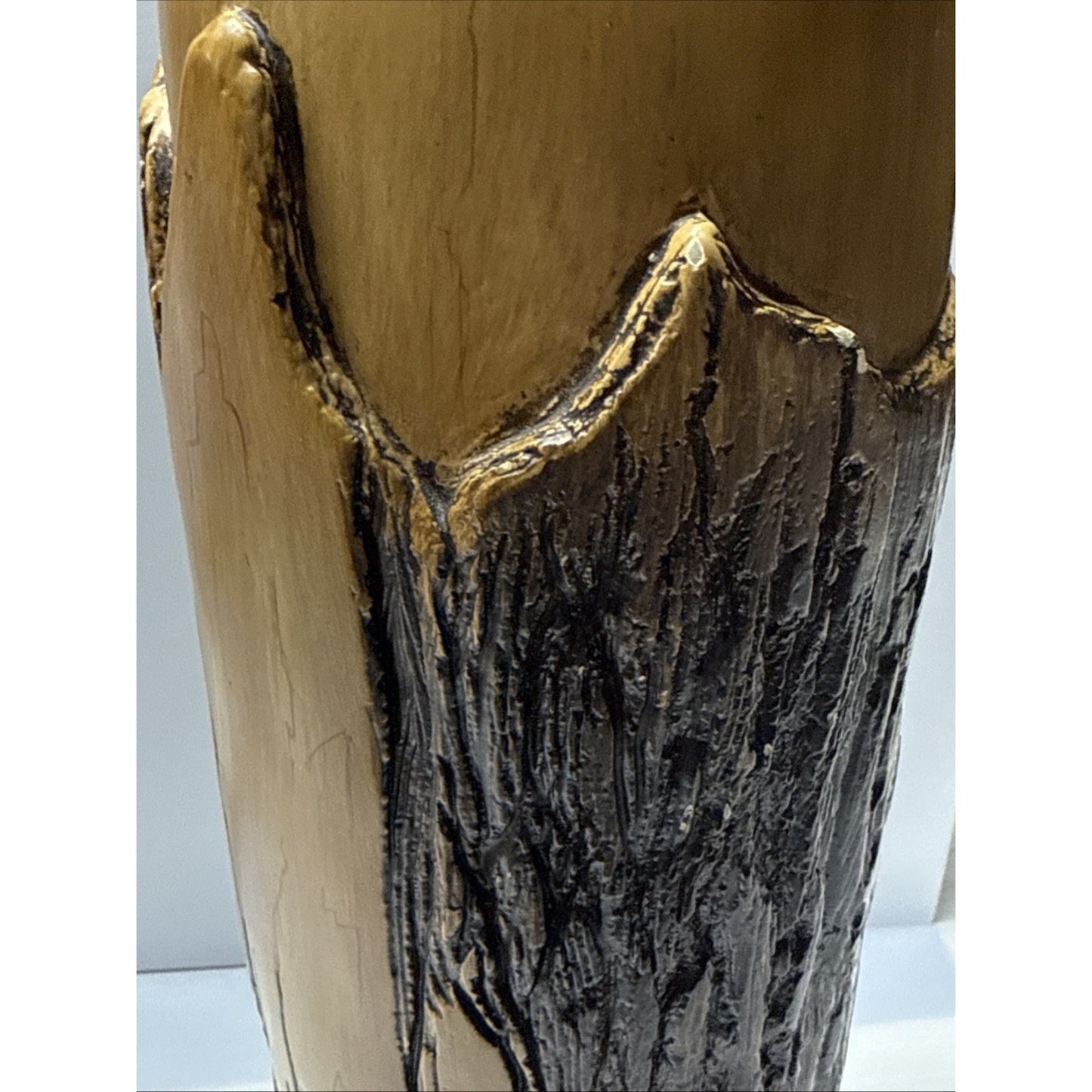 Carolyn Kinder Collection Faux Cypress Wood Urn Vase Pillar Black Pedestal As-Is