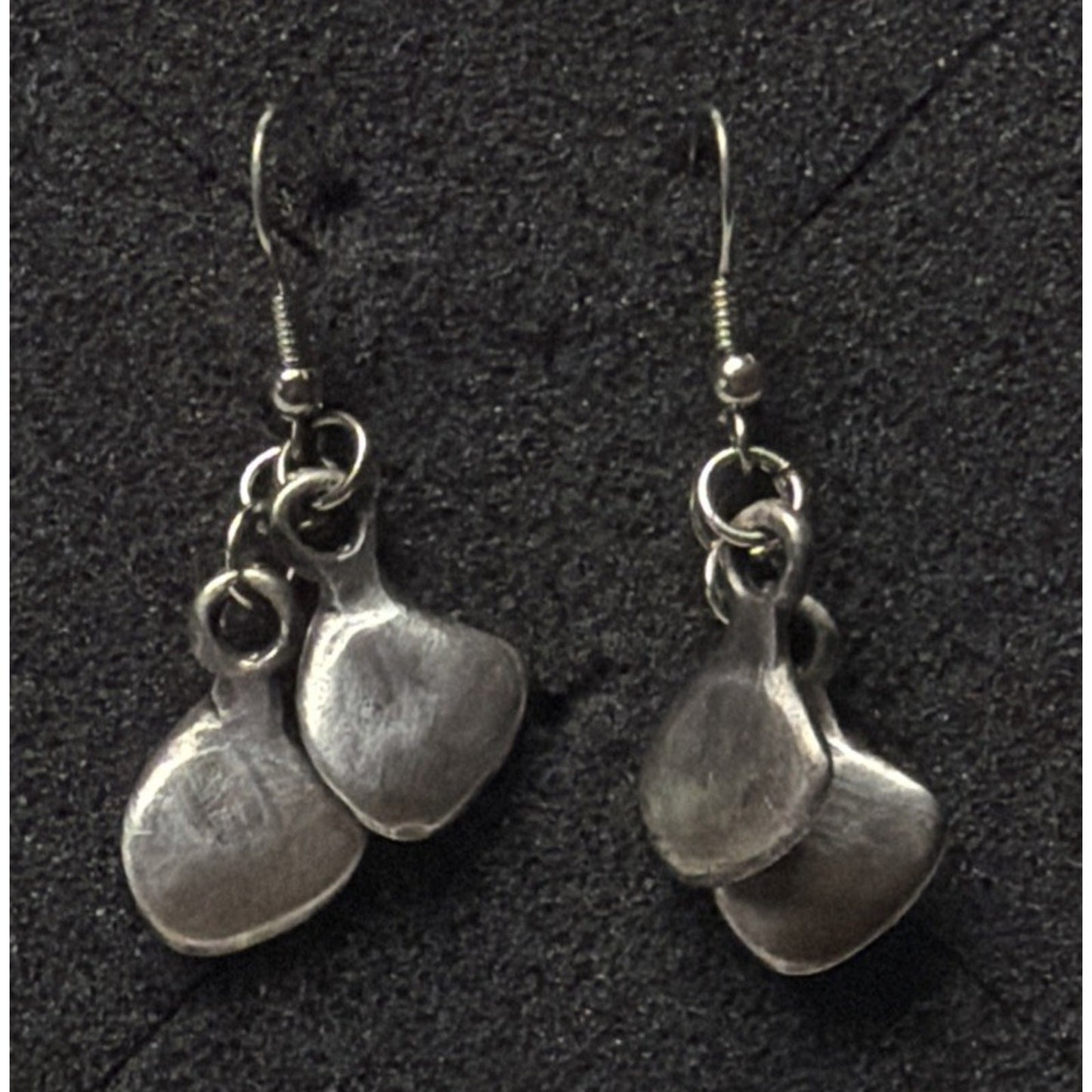 Modernist Silver Kidney Bean Tear Drop Leaf Dangle Earrings Handmade As Is